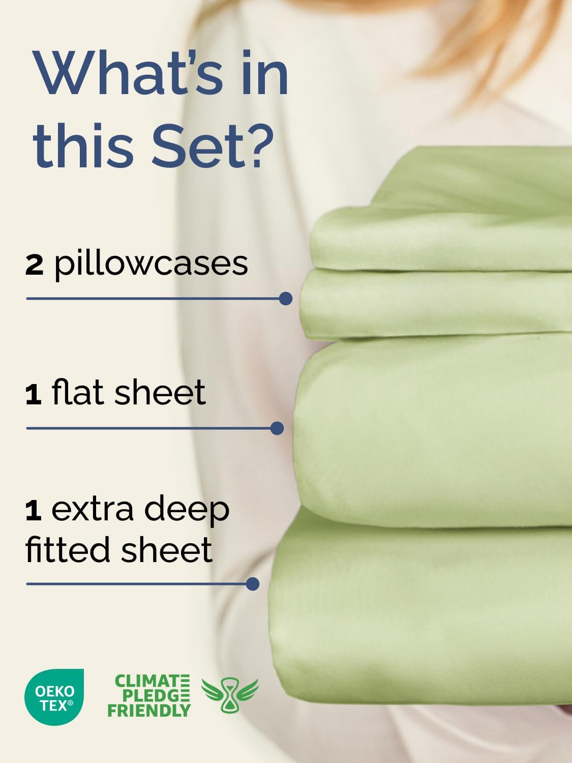 Skiennix Extra Deep Twin Sheet Set - 4-Piece Breathable Cooling Bedding - Soft, Wrinkle-Free Light Sage