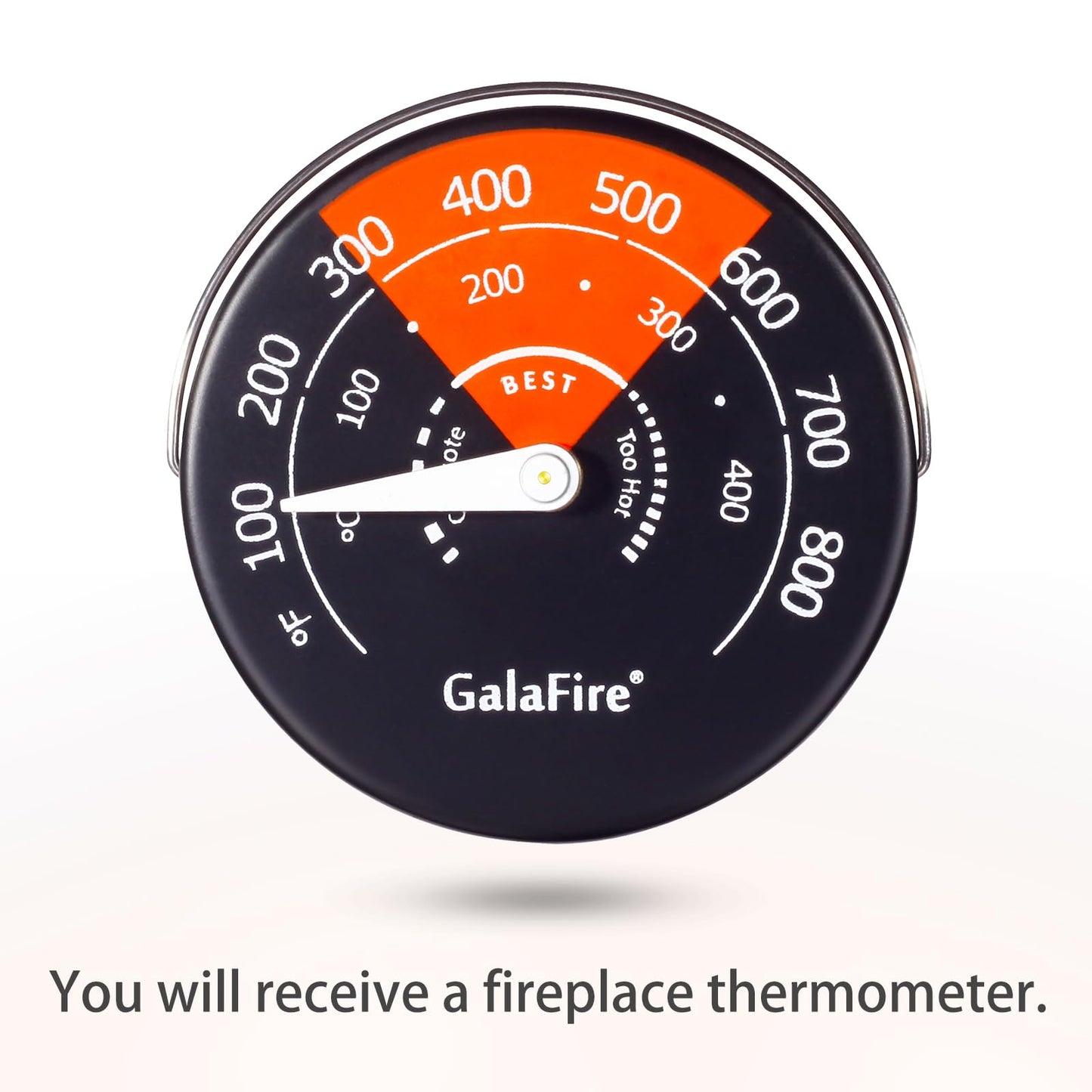 GALAFIRE 4-Blades Heat Powered Wood Stove Fan + Magnetic Thermometer, 122°F Start Non Electric Eco Fireplace Fan for Gas/Pellet/Log/Wood Burning Stoves, Silent Operation, 2-Years, N429, Black