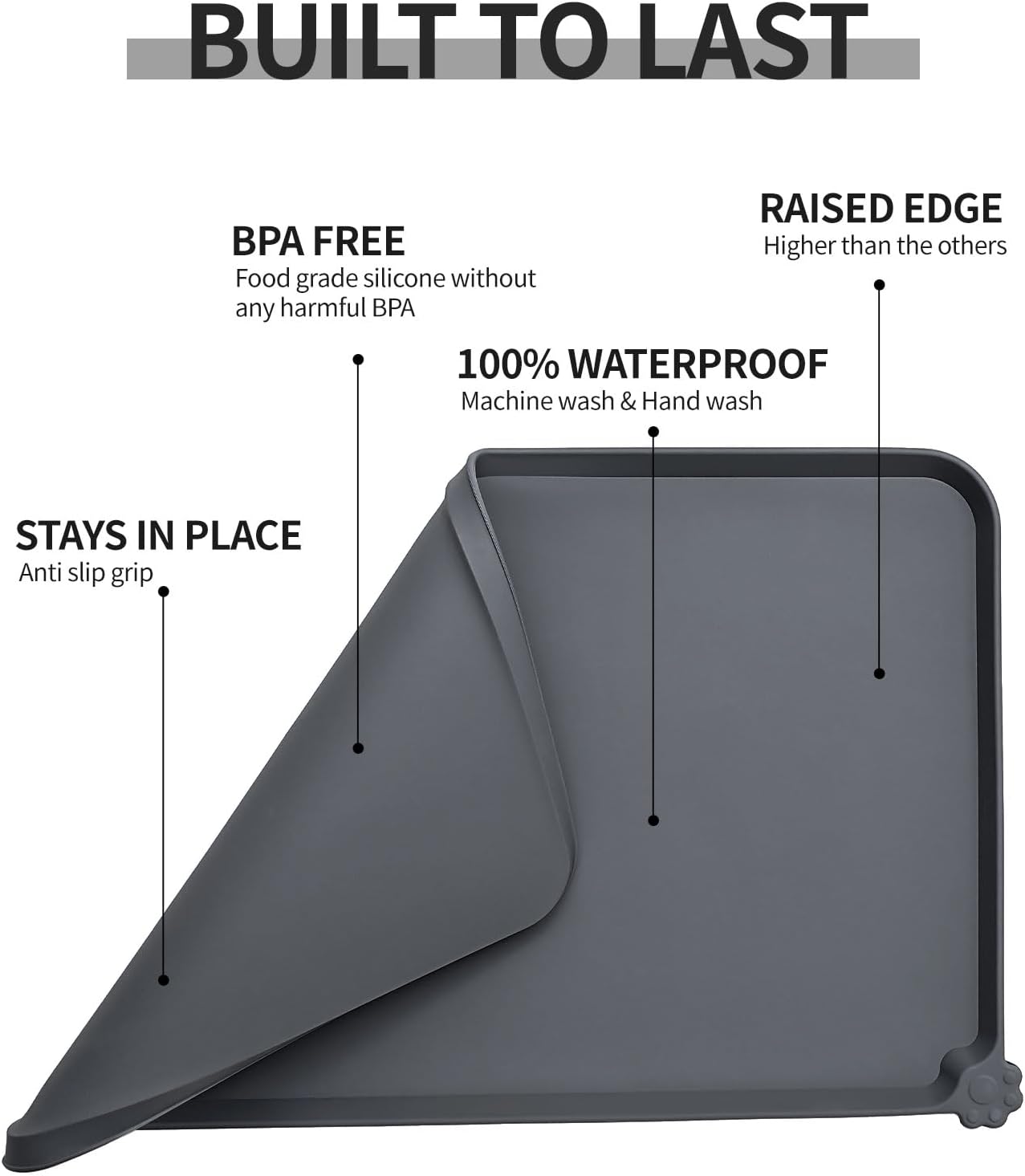 Reopet Waterproof Pet Feeding Mat - Non-Slip Silicone Design with High Raised Edges | Protects Floors from Spills