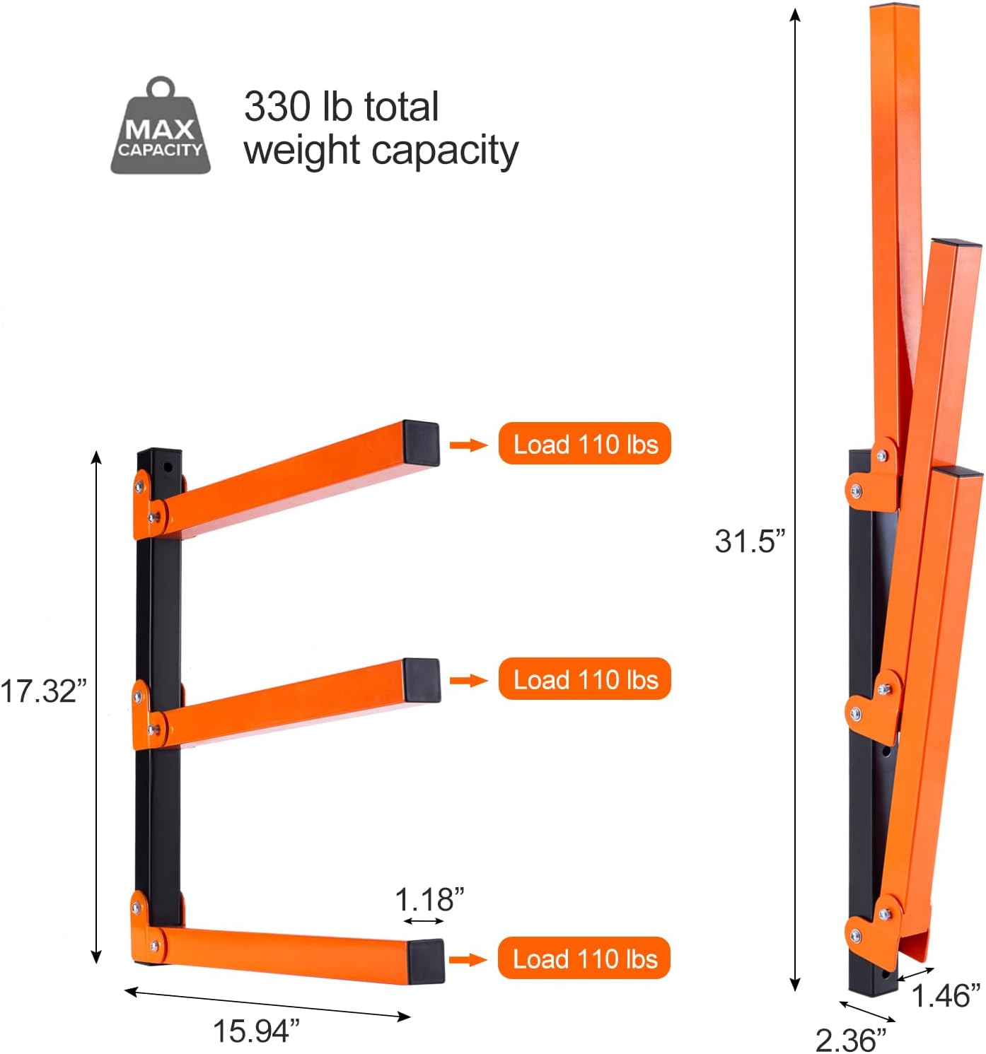 Ultrawall Wall Mount Wood Organizer - 3-Level Metal Rack for Indoor & Outdoor Storage | 2 Pack