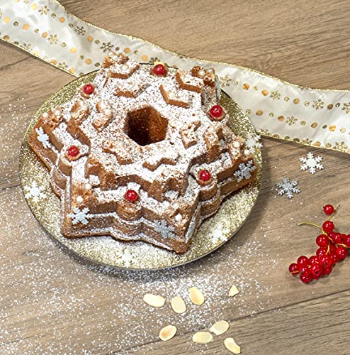 Snowflake Cake Pan 8-Cup Cast Aluminum Nonstick 9.5in Copper