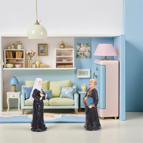 Alipis Resin Nun and Priest Miniature Sculptures - 2pcs Catholic Table Ornaments for Church Events