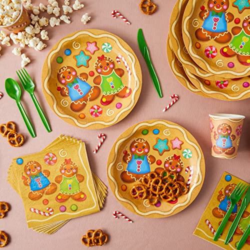 Gingerbread Party Plates, Napkins & Cups Set - 144pc Disposables for 24 Guests