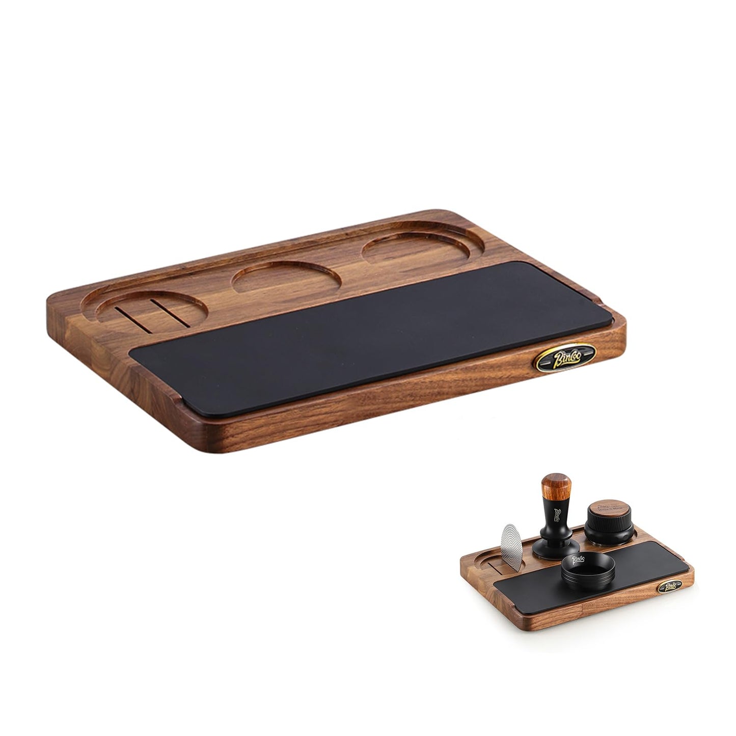 Bincoo Wood Espresso Tamping Station for 51 53 54 58mm Espresso Tools,Tampere Holder Station with Multi-Slot for Home Coffee Bar,Tamping Mat for Counter(WOOD)