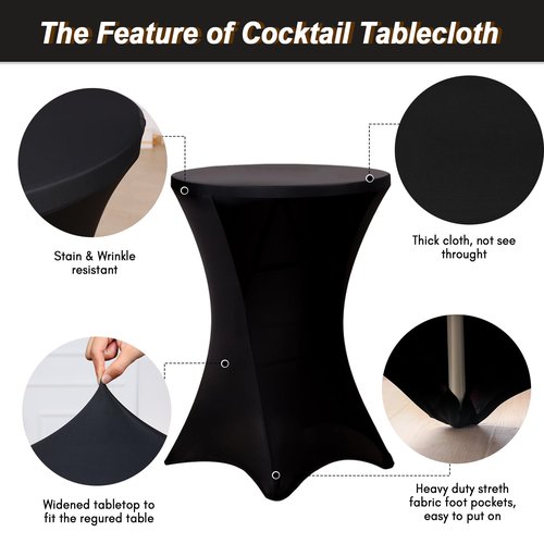 Fixwal 4 Pack Spandex Cocktail Table Covers, 32x43 Inch Black Fitted Stretch Highboy Round Cover Table Cloth for Party, Bar, Pub, Wedding, Banquet