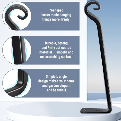 Feed Garden Heavy-Duty Metal Plant Hangers - 15 Inch Hand-Forged Bracket for Outdoor Decor | Black (2 Pack)