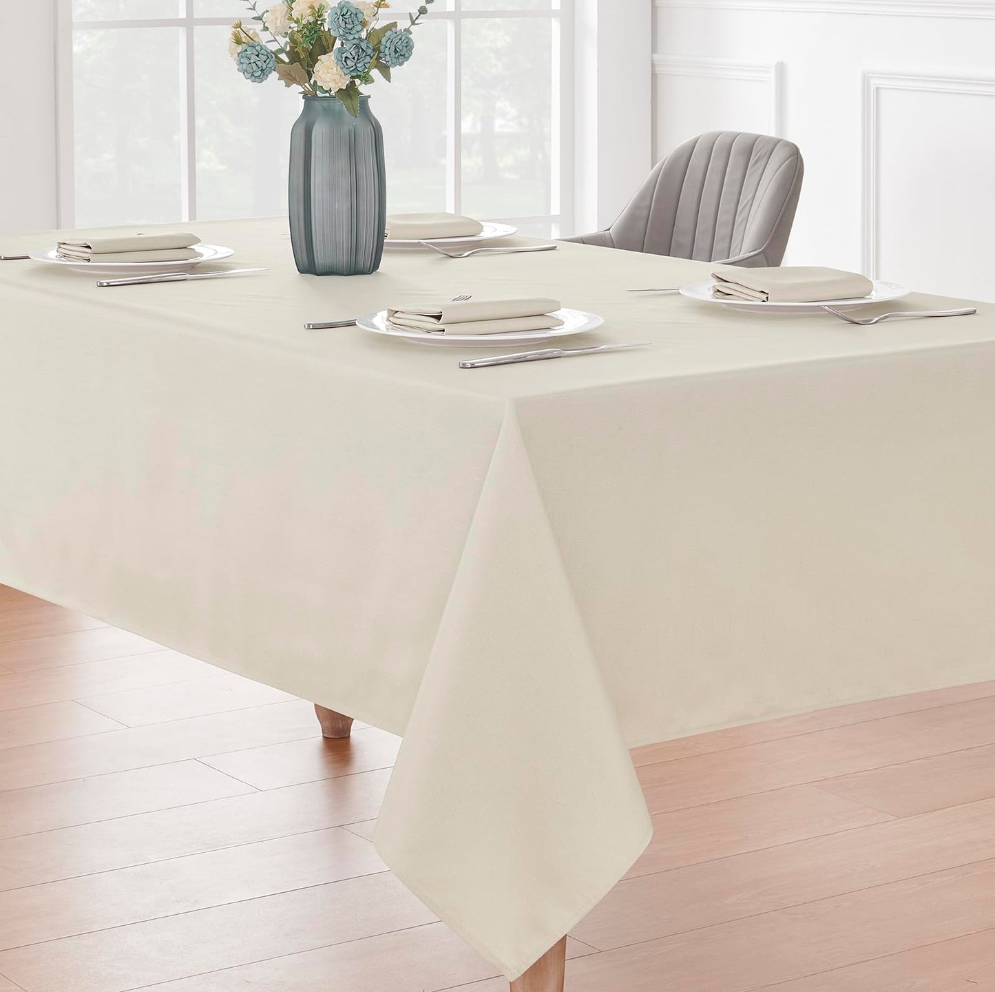 Veblandy 2 Pack Rectangle Tablecloth, 60x120 inch, Water Resistant Wrinkle Free Linen Textured Table Cloth Washable, Decorative Fabric Table Cover for Dining, Party and Camping, Beige