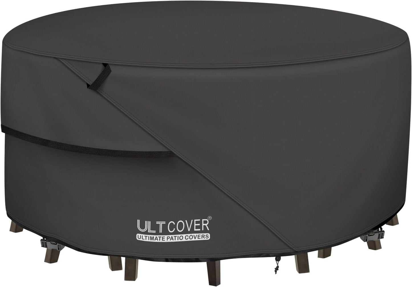 ULTCOVER Round Patio Furniture Cover - Waterproof 60-Inch Table & Chair Set Cover, Black