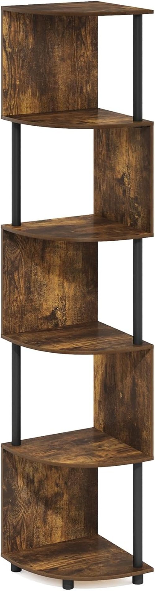 Furinno ECON Corner Shelf - 5-Tier Zigzag Bookshelf for Stylish Storage | Amber Pine Finish