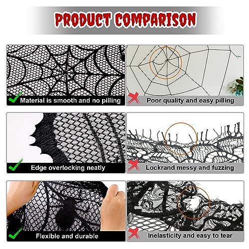 40-Inch Black Lace Spiderweb Tablecloth – Round Halloween Table Topper