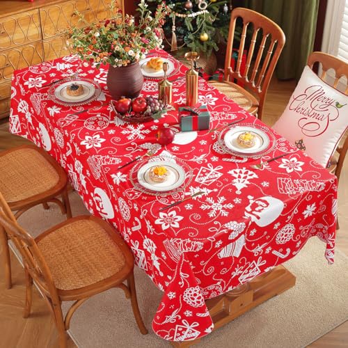 SASTYBALE Christmas Waterproof Vinyl Rectangle Tablecloth 60x120 Inches Red