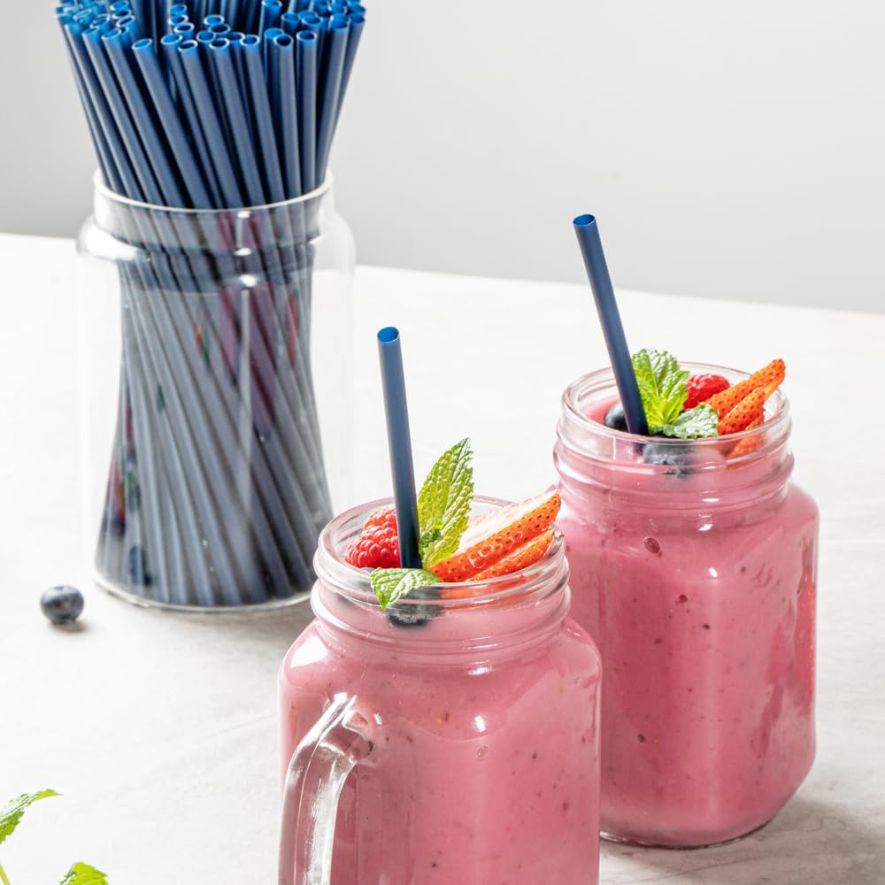 Restaurantware-Basic Nature 8.3 Inch Disposable Straws, 100 Sustainable Straws - Sturdy, Won't Alter Flavors, Midnight Blue PLA/PBAT Straw, For Hot And Cold Drinks