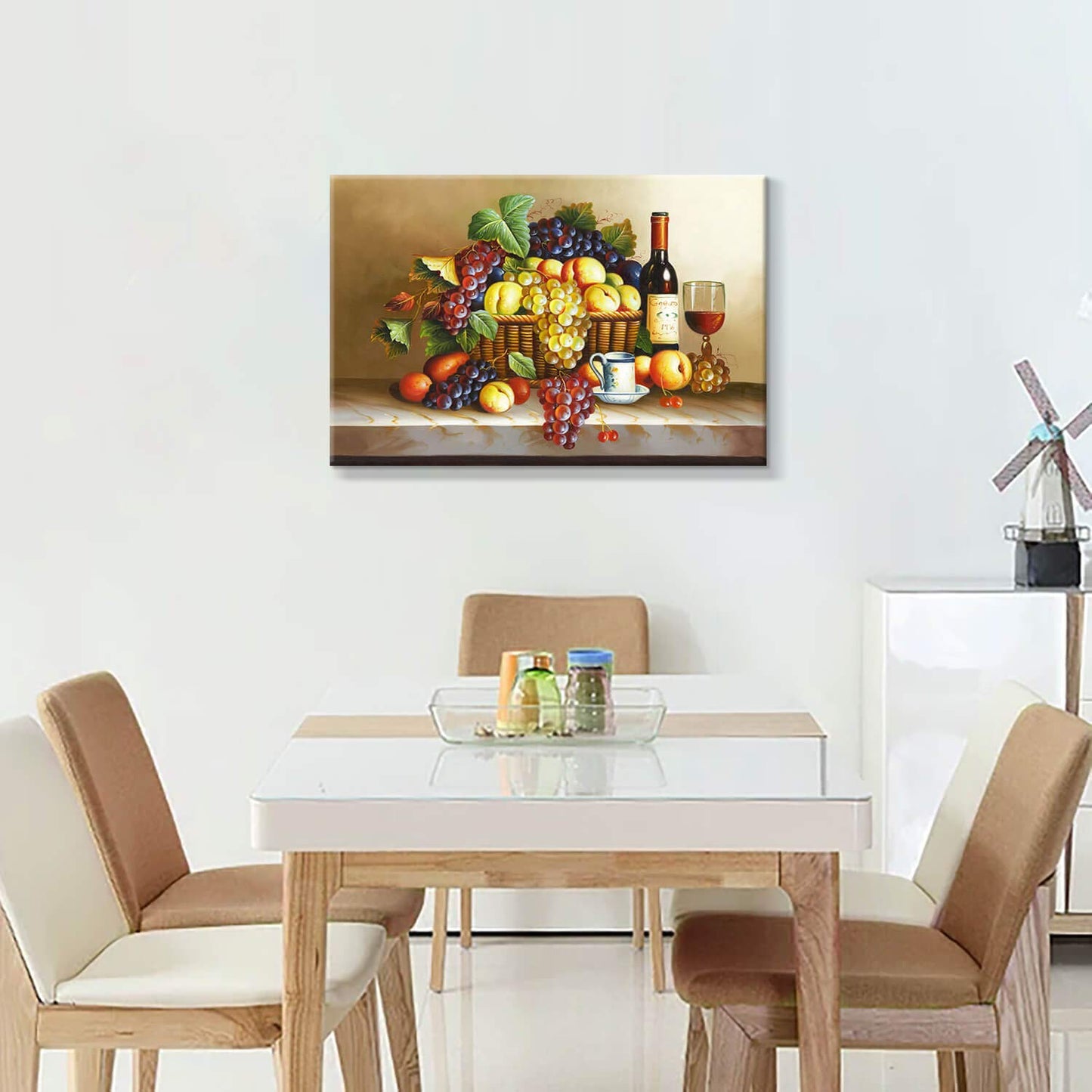Grape Wine Picture Wall Art: Red Wine & Fruit Artwork Painting on Canvas for Wall (36" W x 24" H,Multi-Sized)