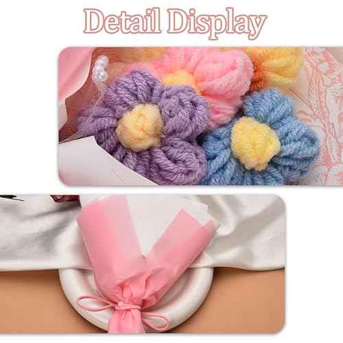Mini Crochet Flowers Bouquet Kit for Girls Birthday Gifts for Daughter Friends Handmade Knitted Eternal Puff Flower Bouquet Pink Artificial Flowers Home Decor Decorations for Graduation Motehrs Day