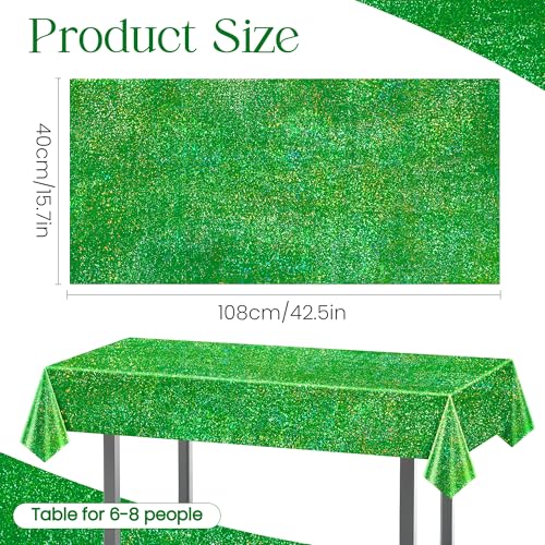 2 pcs Green Holographic Tablecloth 40" x 108" Christmas Table Cloth Shimmer Shining Plastic Metallic Table Cover for Jungle Safari St. Patrick's Day Baby Shower Birthday Party Decoration Supplies