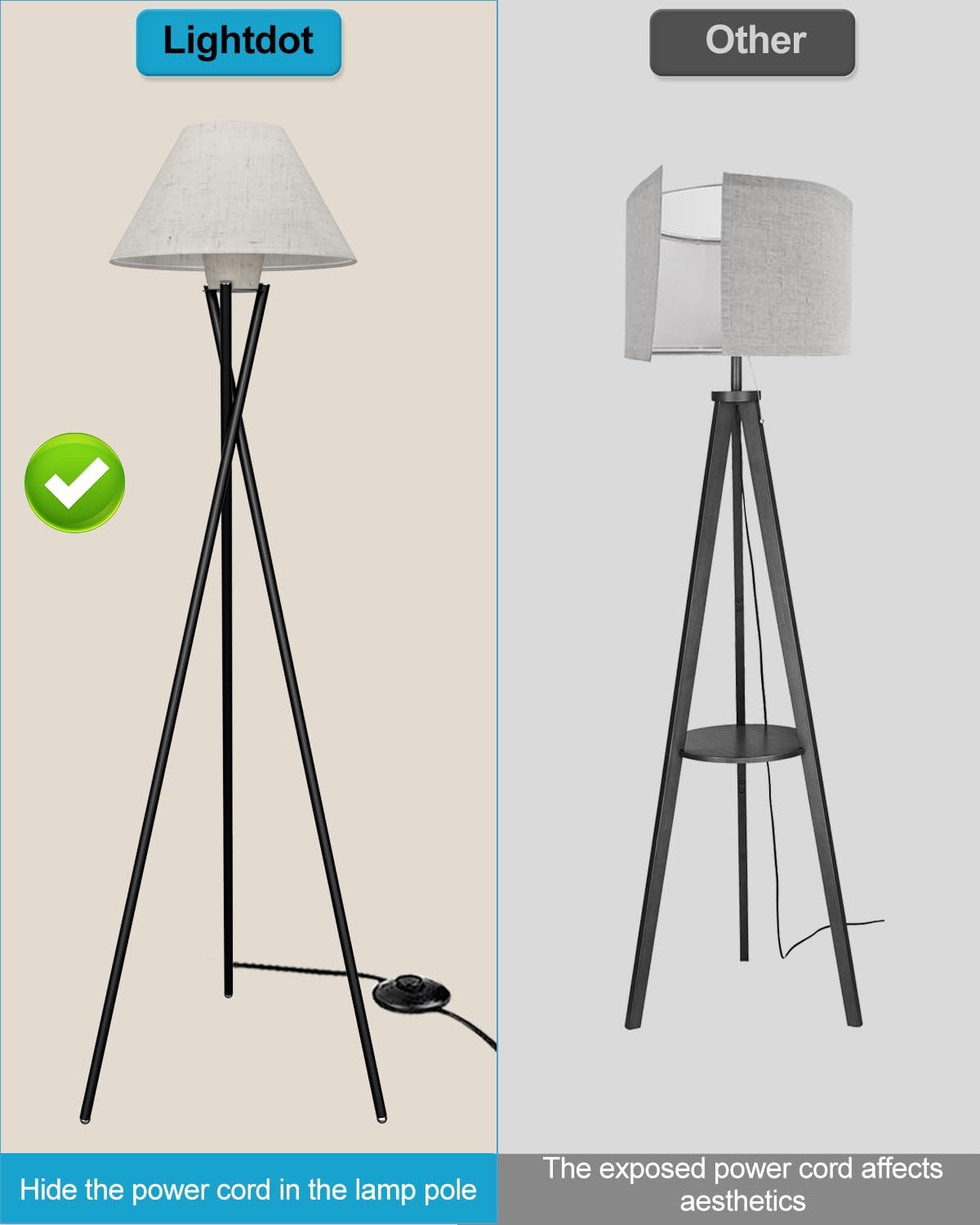 Tripod Floor Lamp, Black Standing Lamps with E26 Bulb Included, Mid Century Modern Tall Lamps for Living Room Bedroom Home Decor
