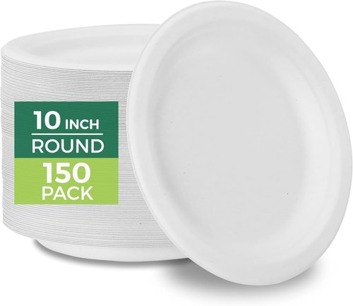 Freshware Paper Plates - Biodegradable 10" Disposable Dinner Plates | Heavy-Duty, Microwave & Freezer Safe - 150-Pack