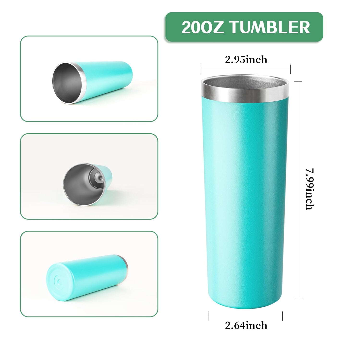 FristChoice 20 oz Skinny Tumbler with Lid and Straw,Stainless Steel Vacuum Insulated Tumbler Cup Double Wall Leak-proof Coffee Mug,Travel Thermal Water Tumbler for Home,Office,Outdoor(Teal,8)