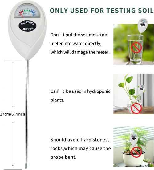 Censinda Soil Moisture Meter - Accurate Hygrometer for Indoor & Outdoor Plant Care | No Battery Needed, White