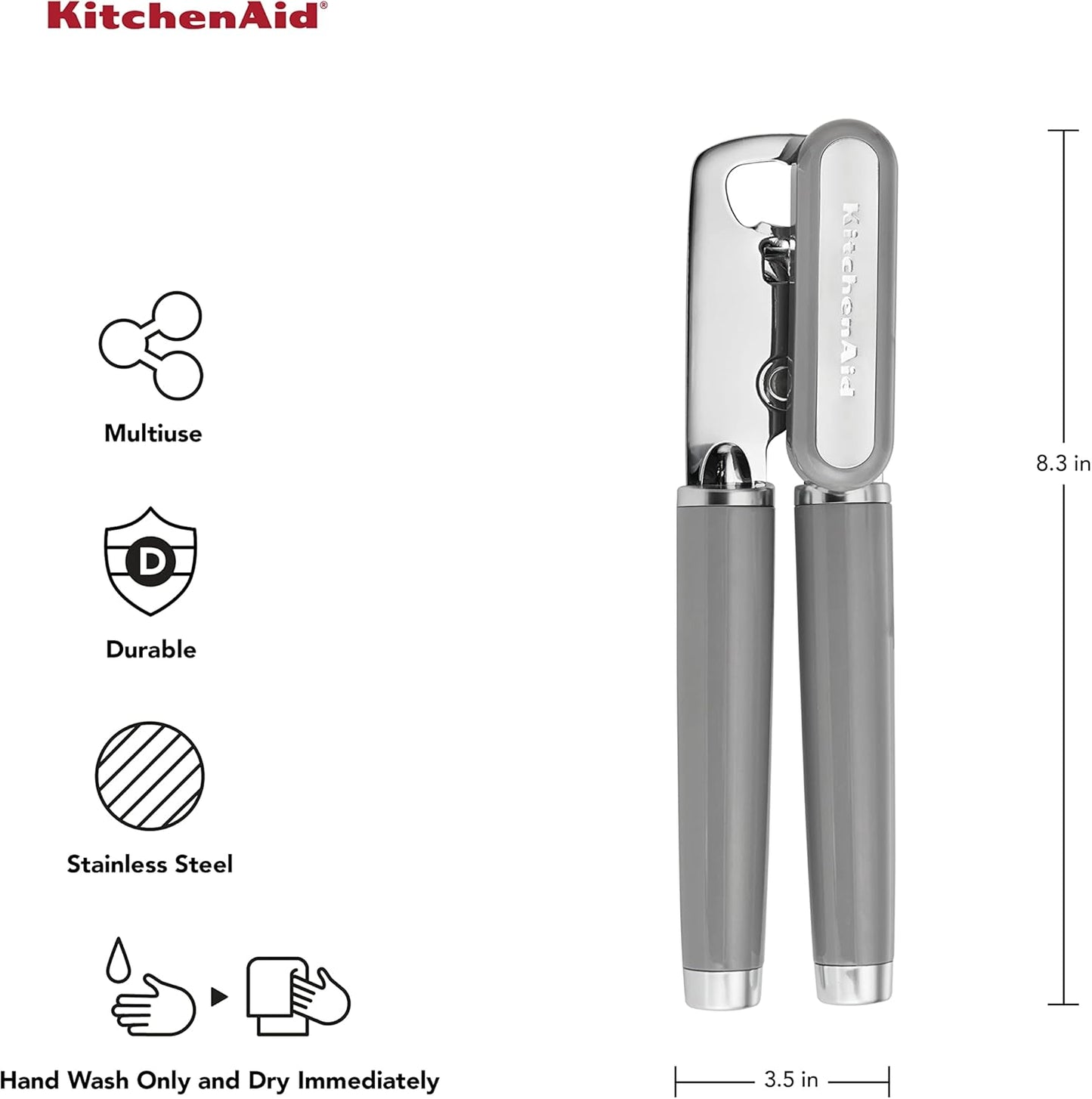 KitchenAid Classic Can Opener - Easy-To-Use Stainless Steel Cutter with Ergonomic Handles, Gray