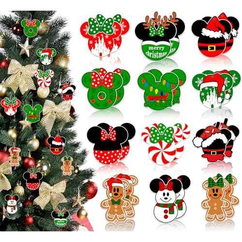 Christmas Decorations Tree Hanging Double Sided Plastic Christmas Tree Decorations 24pcs Winter Themed Merry Christmas Party Ornaments Hanging Sign Photo Prop for Holiday Xmas Decor
