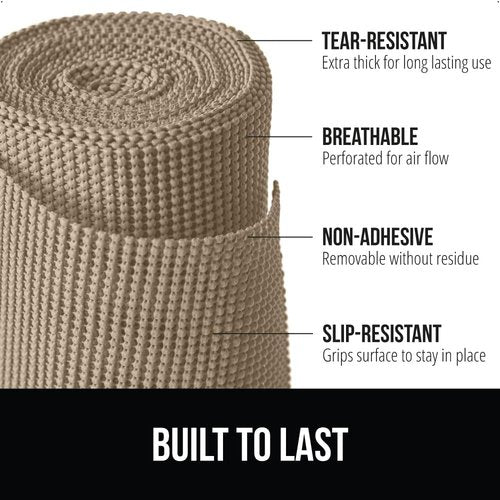 GORILLA GRIP Drawer Shelf Liner - Thick Non-Adhesive Protection for Cabinets & Drawers | 17.5" x 20', Beige