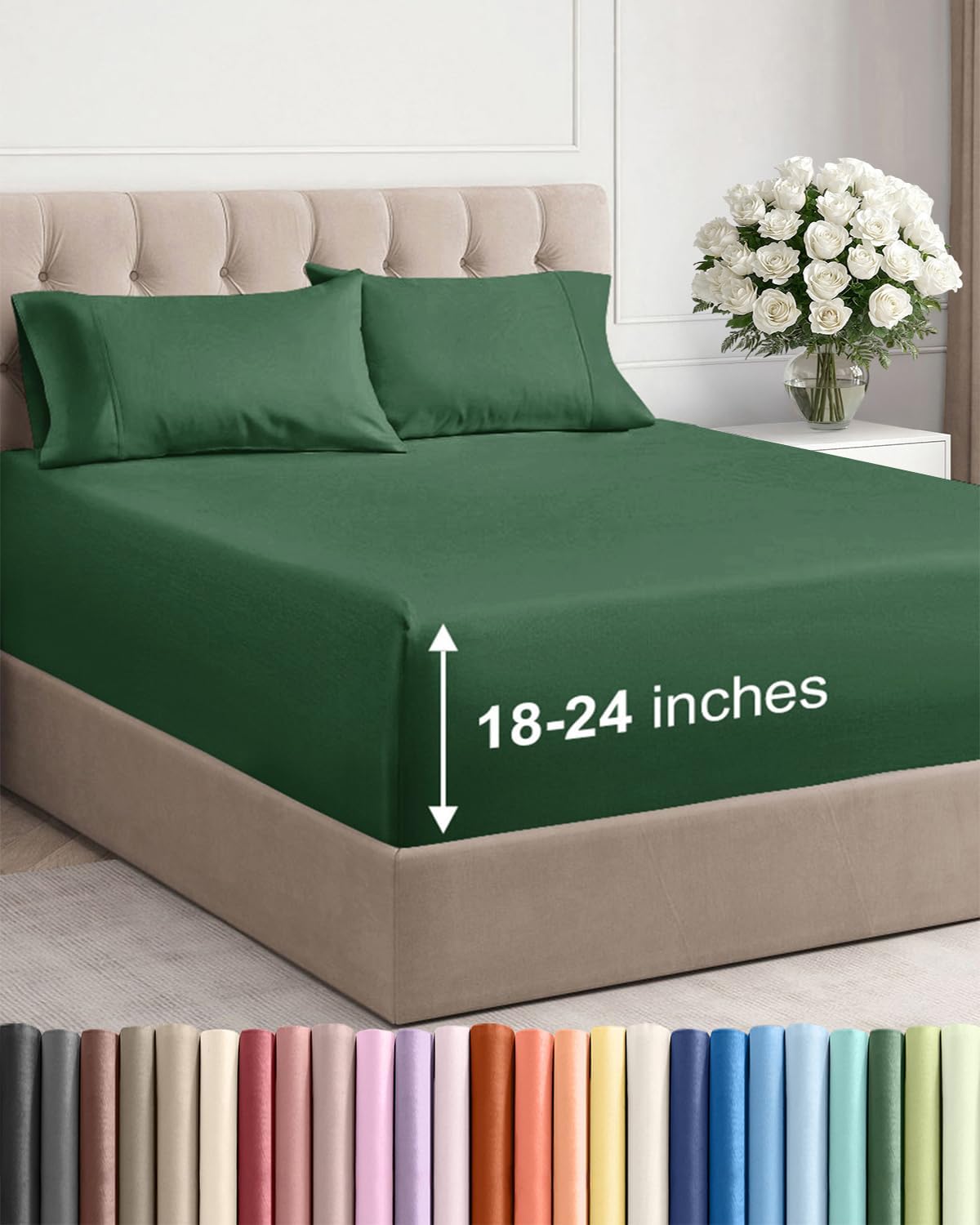 Skiennix Extra Deep Twin Sheet Set - 4-Piece Breathable Cooling Sheets - Luxury Hotel Bedding in Emerald Green