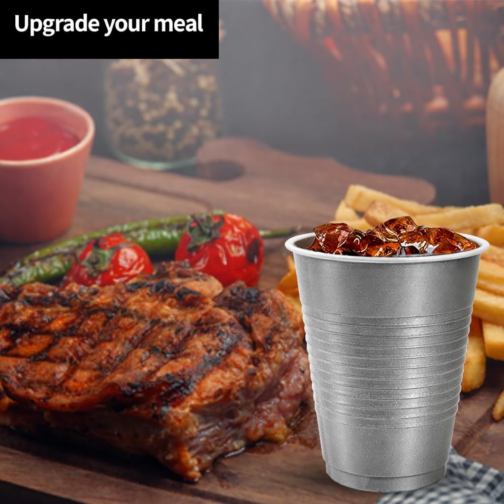 Silver Solid Color Premium Heavy Weight Plastic Cup (18 Oz.) 50 Count - Elegant & Durable, Perfect for Parties, Weddings & Everyday Use