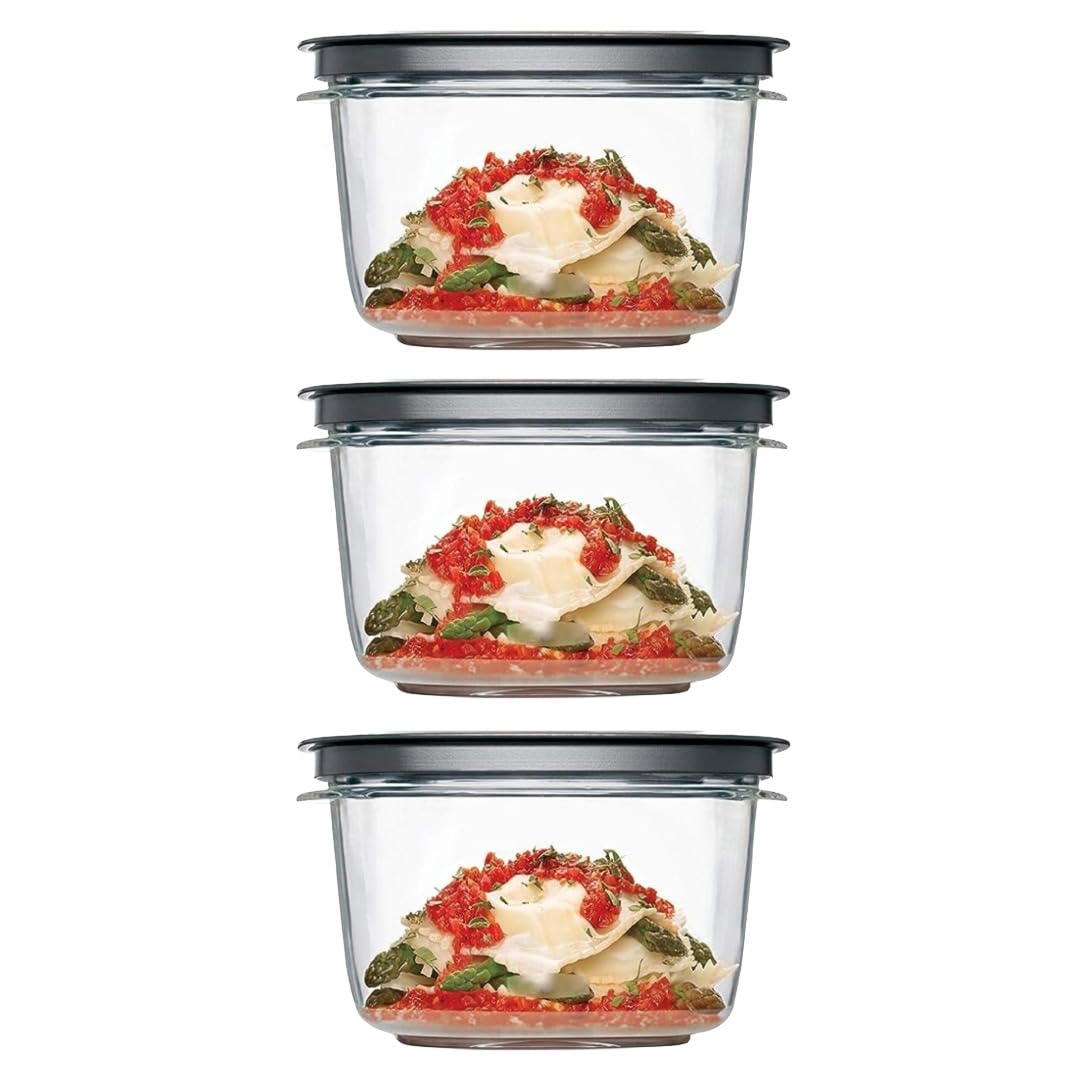 Utensilux Rubber Maid Premier, 7 Cup Premier Flex & Seal Food Storage Set, 3 Tritan Containers, 3 Grey Flex and Seal Lids, 6 Piece Bundle Set Bundle