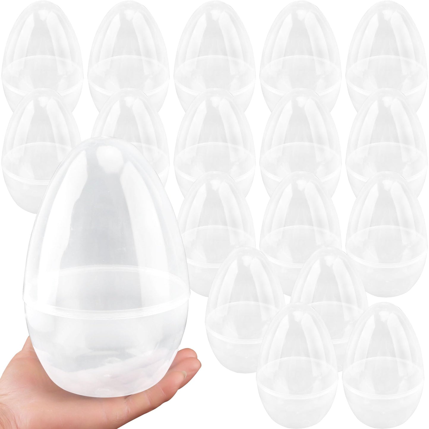 Octaday 18 Pack 8 Inch Plastic Jumbo Easter Eggs White Transparent Fillable Eggs for Hunt Easter Theme Party Supplies