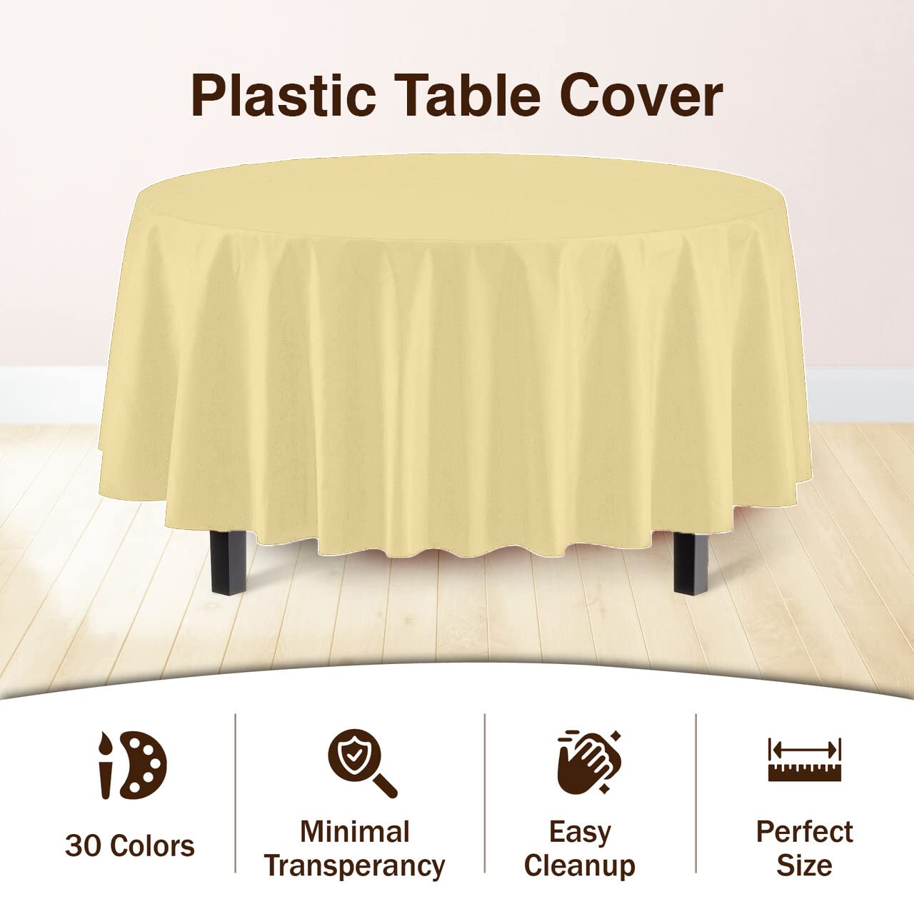 12-Pack Premium Plastic Tablecloth 84in. Round Table Cover - Light Yellow