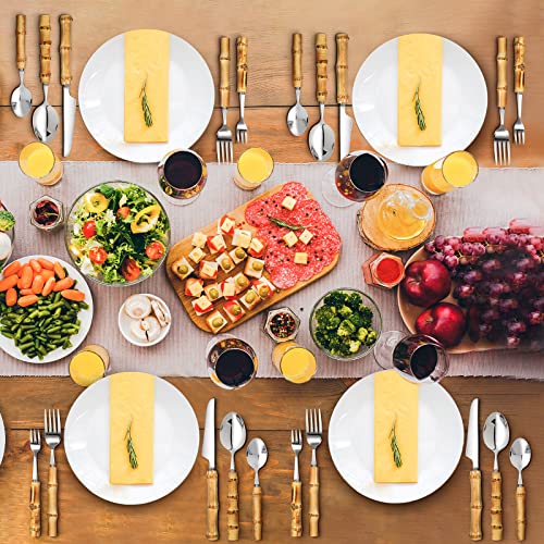 Silver Bamboo Flatware Set for 12 - 60 Pieces - Rustic Dinner Utensils