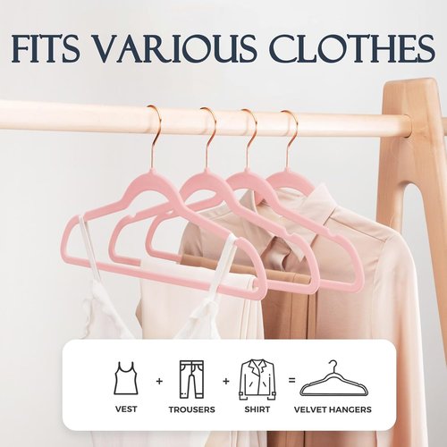 HOUSE DAY Pink Velvet Hangers - Premium Non-Slip Felt Clothes Hangers | 120 Pack, Heavy Duty, Space Saving