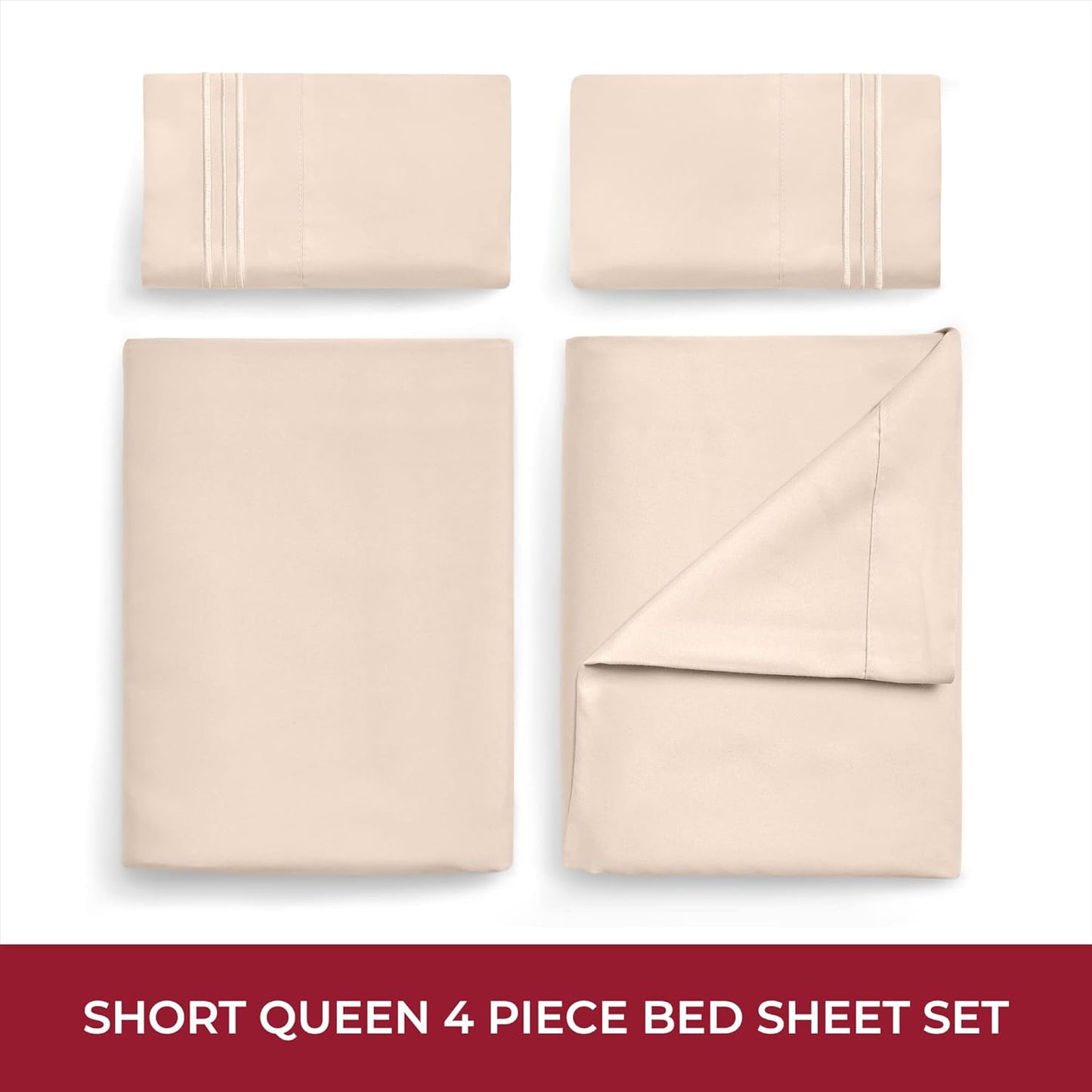 Mellanni RV Short Queen Sheets - Luxury 4 PC Bedding Set - Extra Soft, Cooling, Deep Pocket (Beige)