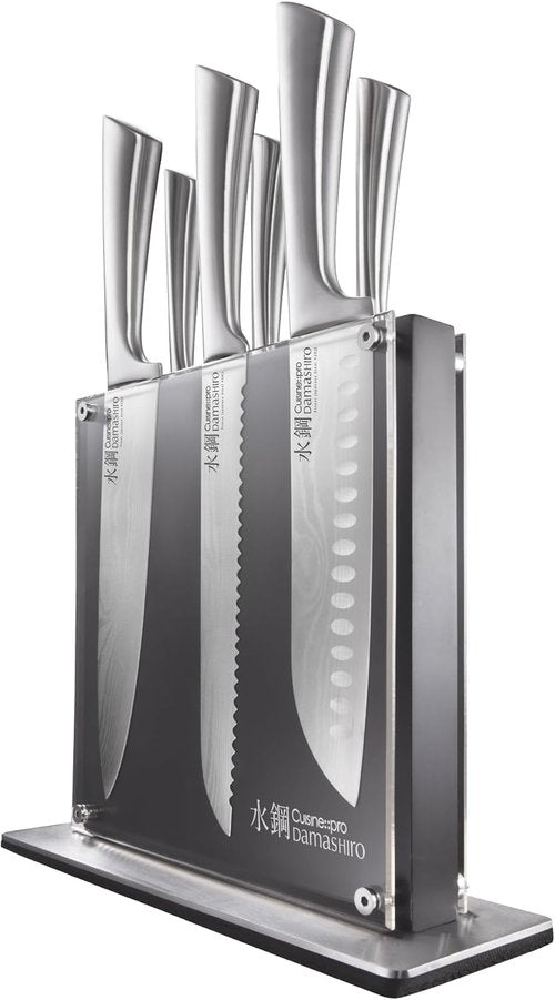 Cuisine::pro 7-Piece Chef Knife Set - Japanese Steel Knives with Magnetic Block | Damascus-Inspired Design