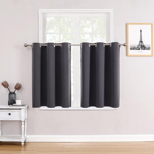 ChrisDowa Small Window Curtains - Grommet Thermal Insulated Room Darkening Panels (Dark Grey, 42 x 36 Inch)