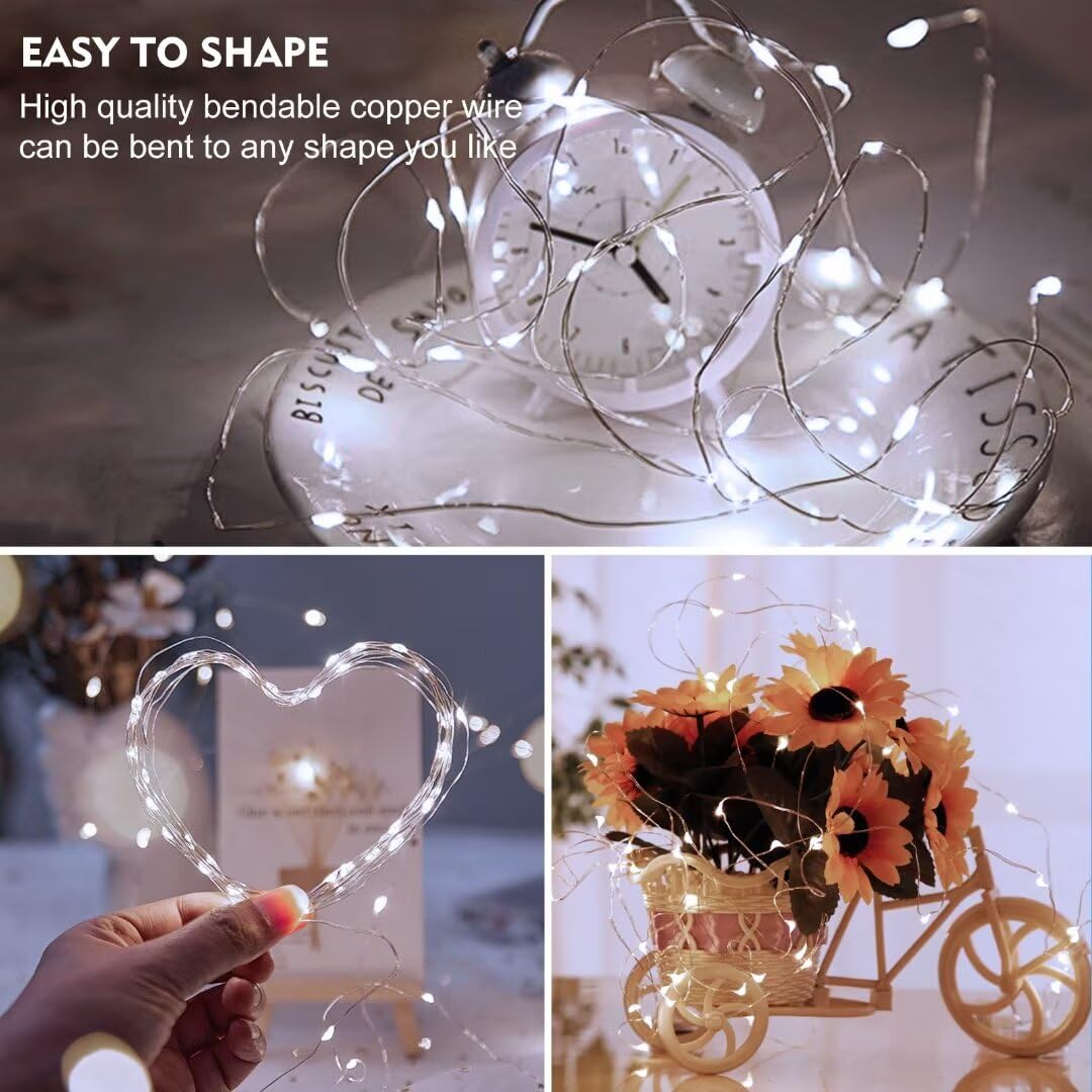 pozzolanas 24 Pack WhiteFairy Lights Battery Operated 3 Modes 7FT 20 LED Waterproof String Lights Twinkle Silver Wire for Mason Jars Wedding Christmas Halloween Party Decor(White, 24 Pack)