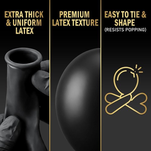 Bezente Pro Duralatex Black Balloons - 100 Pack of 12-Inch Extra-Thick Balloons for Lasting Party Decor