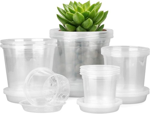 FUIJOL Clear Nursery Pots for Plants - 20 Pack with Drainage Holes | 4, 5, 6 & 7 Inch Sizes