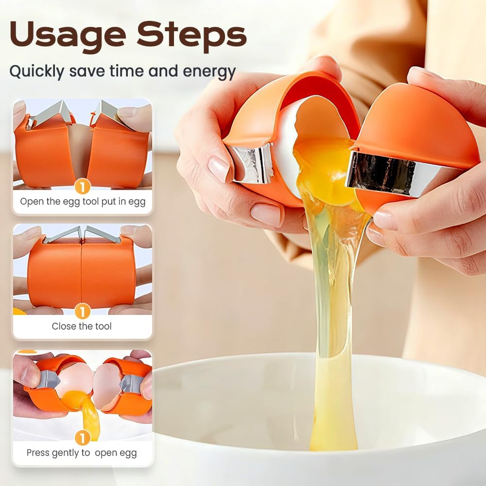 Skiennix Stainless Steel Egg Shell Opener - Multifunctional Cracker & Separator Tool | Orange