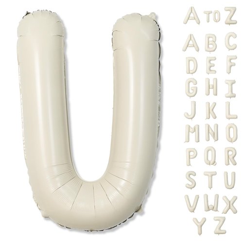 Big Letters Balloon U, 40 Inch Cream White Sand Helium Mylar Alphabet for Customizing Name, Self Inflating Beige Foil Custom Letter for Girls Birthday Party Baby Shower Decoration