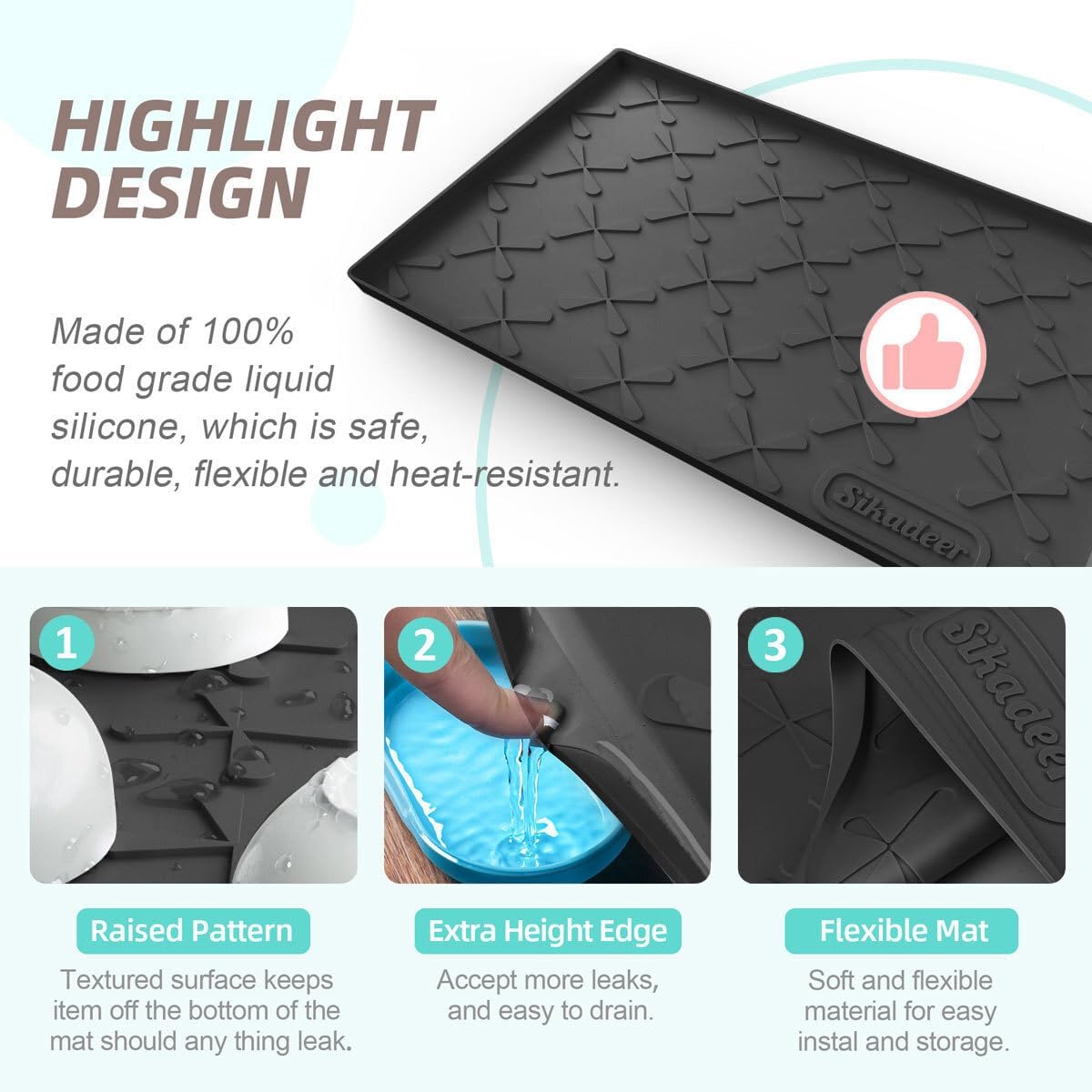 SIKADEER Silicone Under Sink Mat - Waterproof Cabinet Protector | 34" x 22" | Ideal for Pet Feeding & Home Organization