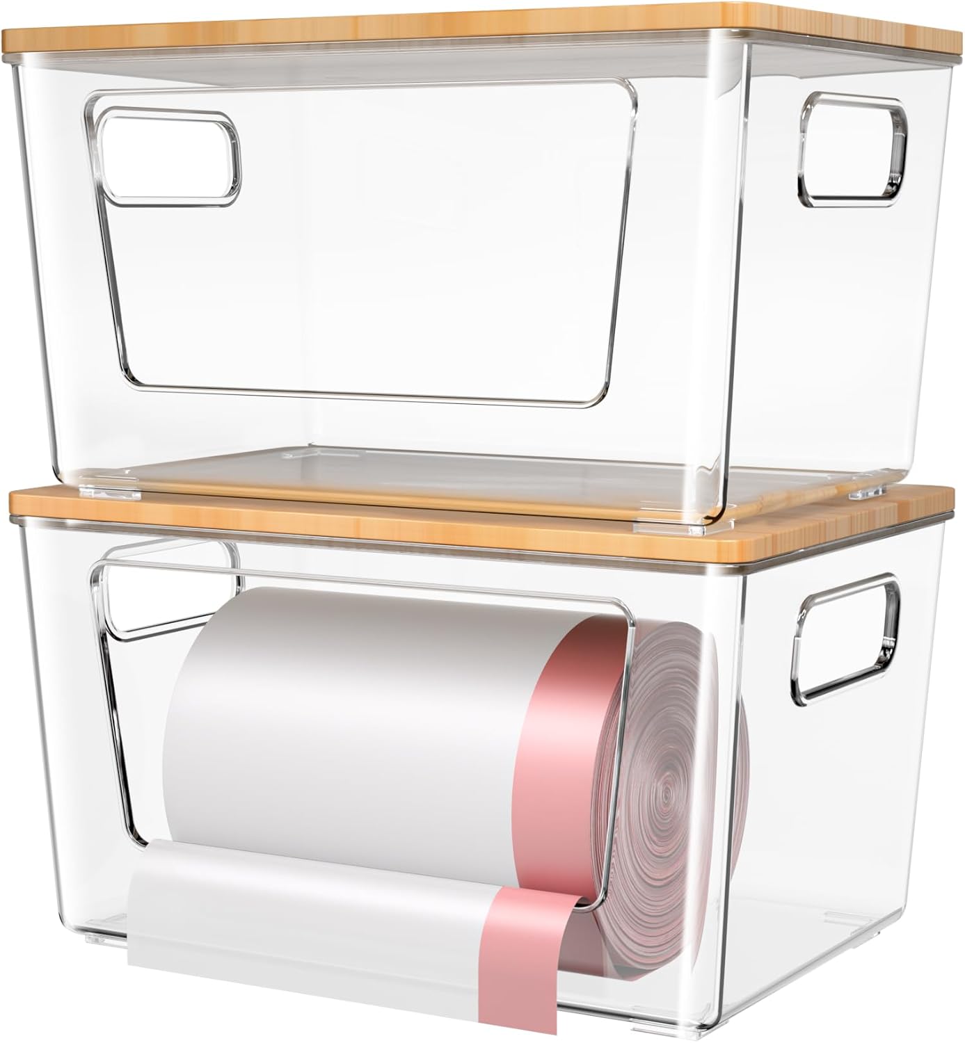 Spospo Trash Bag Holder - Extra Large Bamboo Lid Dispenser for Kitchen & Laundry Room Organization