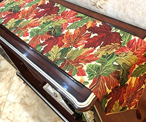 Thanksgiving Table Runner - 13x54 Woven Tapestry with Autumn Leaves Design