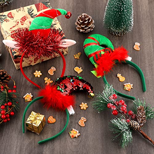 Aneco Christmas Headbands with LED Lights - Reindeer, Santa & Elf Styles, 3 Pack