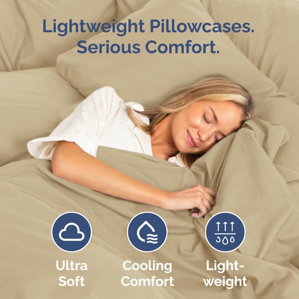 Standard Pillow Cases Set of 2 | Ultra-Soft Hotel Quality Covers - Comfy, Wrinkle-Free & Stain Resistant - Beige