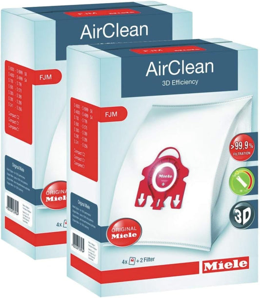 Miele AirClean 3D Efficiency Dust Bags - Type FJM, 4 Bags & 2 Filters | 12 Piece Set