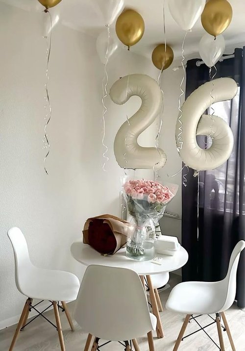 Happy 26th Birthday Balloon - Large 40 Inch Cream Foil Number 26 for Men & Women Celebrations
