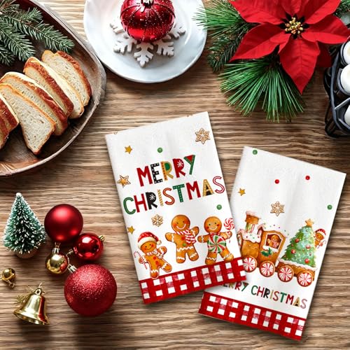 Mocsicka Christmas Kitchen Towels Set of 2 – 18x26 Gingerbread Decor, Premium Microfiber