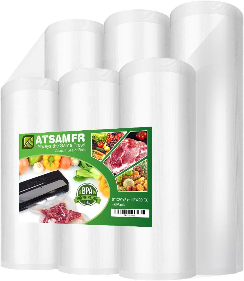 Skiennix Vacuum Sealer Bags - Heavy Duty BPA-Free Rolls for Sous Vide & Food Storage | 6 Pack (3 Rolls 8"x20', 3 Rolls 11"x20')